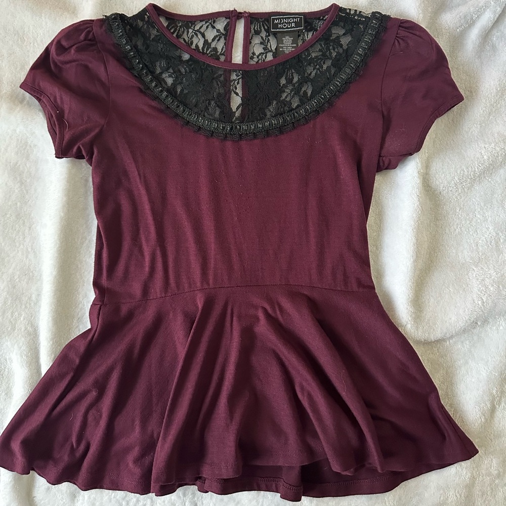 Maroon Lace Detail Peplum Blouse